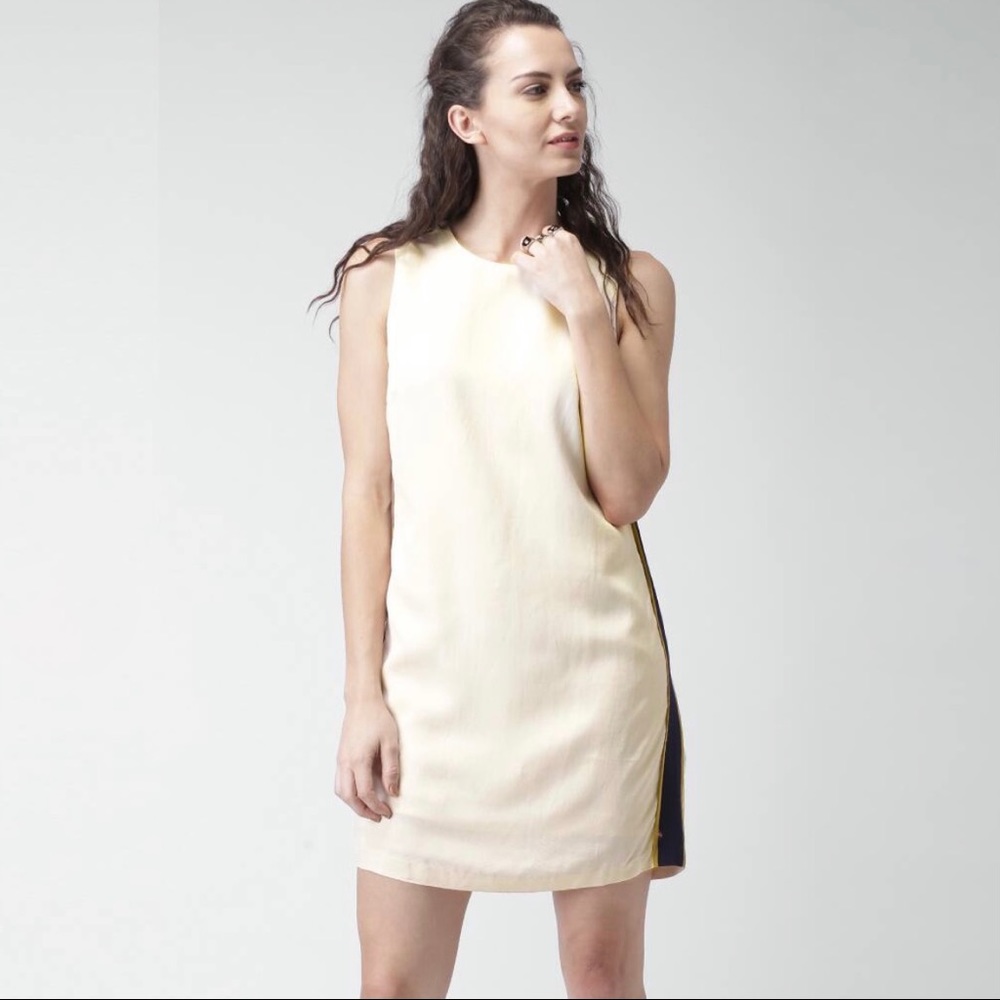 Forever 21 Beige Shift Dress with Navy Side Stripe
